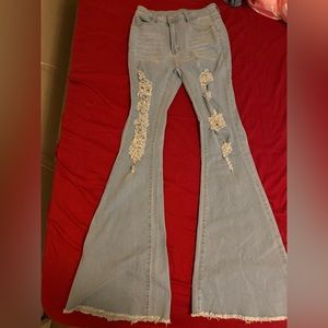 Ripped flare jeans.